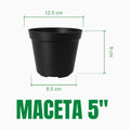 Maceta 5 pulgadas de material recuperado: boca 12.5 cm, base 9.5 cm, altura 9 cm