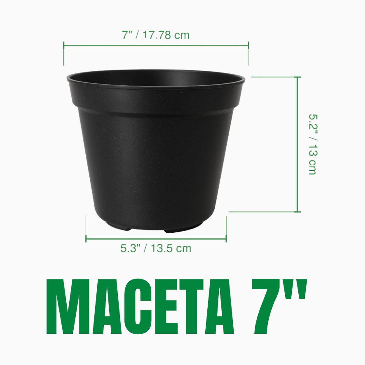 Maceta 7 pulgadas de material recuperado: boca 17.78 cm, base 13.5 cm, altura 13 cm