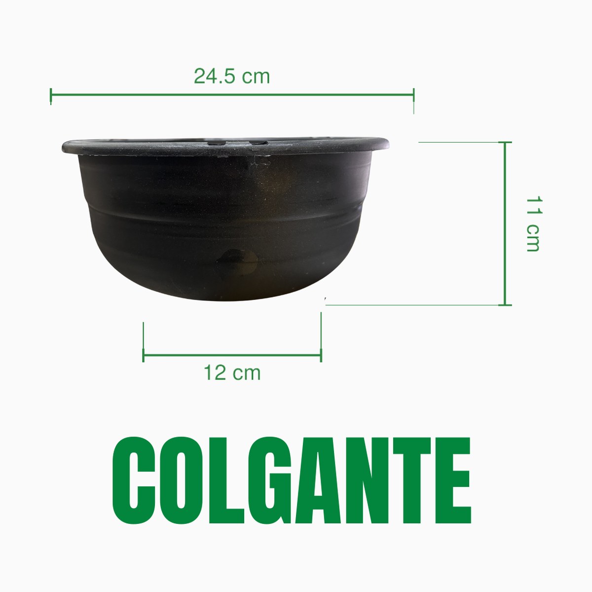 Maceta colgante de material recuperado: boca 24.5 cm, base 12 cm, altura 11 cm